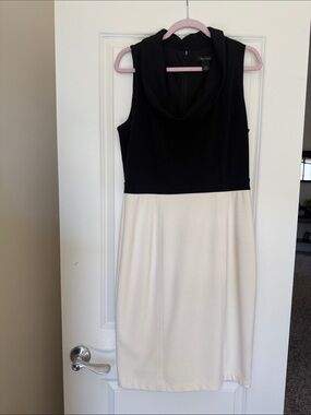 White House Black Market Black and Cream Sleeveless Midi Dress